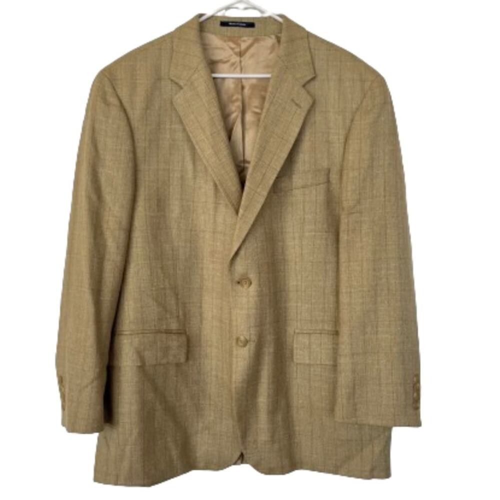 Vintage 90s Chaps Ralph Lauren Light Linen Plaid Blazer Summer Suit Coat 46R EUC
